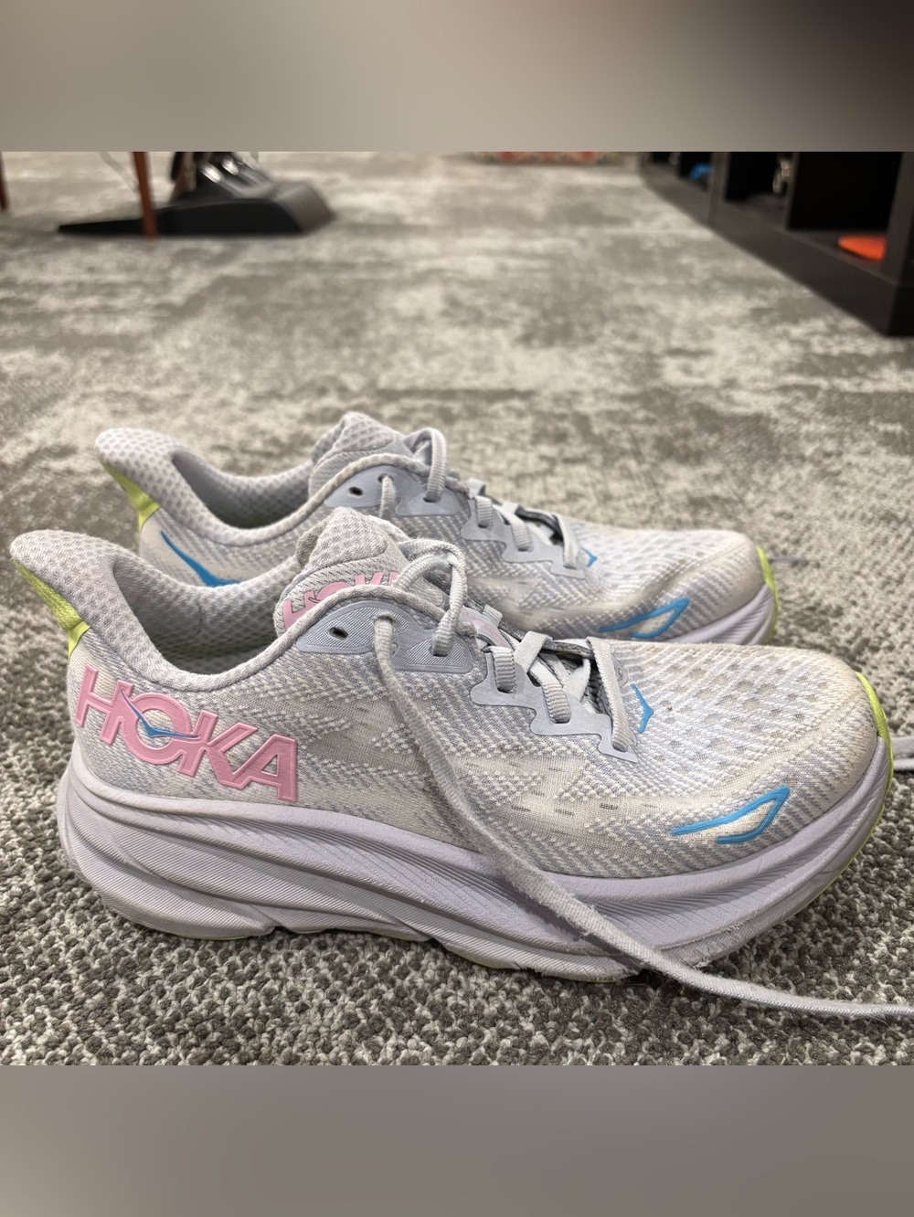 Hoka One One Clifton 9 Grey Bubblegum Running Shoes Womens U.S. 6B